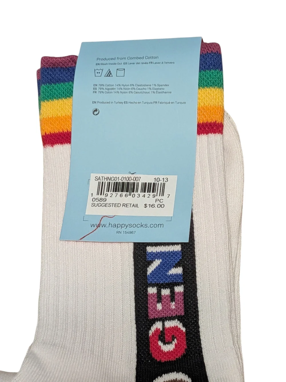 Happy Socks Pride Crew Socks with Rainbow Accents